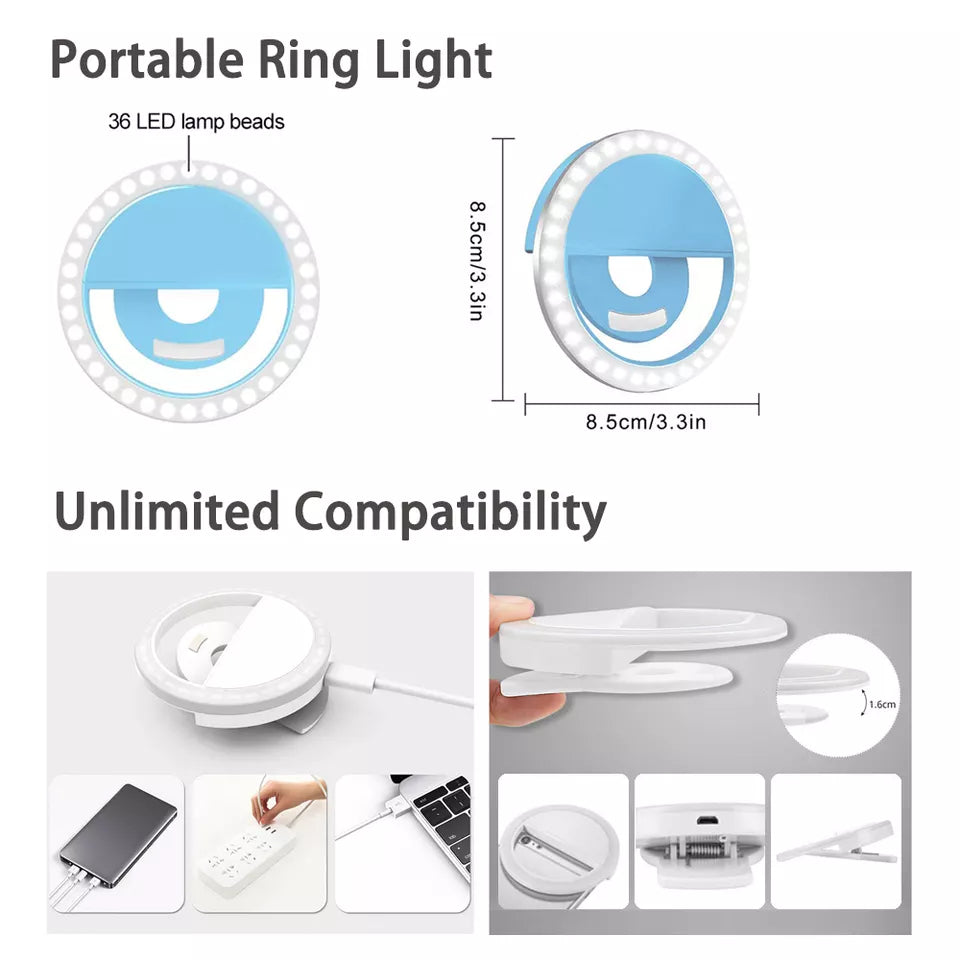Lumină Selfie LED cu 36 LED-uri – Mini Ring Light USB, 3 Trepte, Clip Universal pentru Telefon, Laptop, Machiaj, TikTok, Vlogging