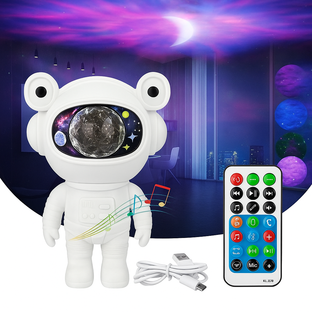 Proiector Astronaut Galaxy Light cu muzică Bluetooth, telecomandă și efect cer înstelat – lampă de atmosferă pentru copii și adulți - Mara Box