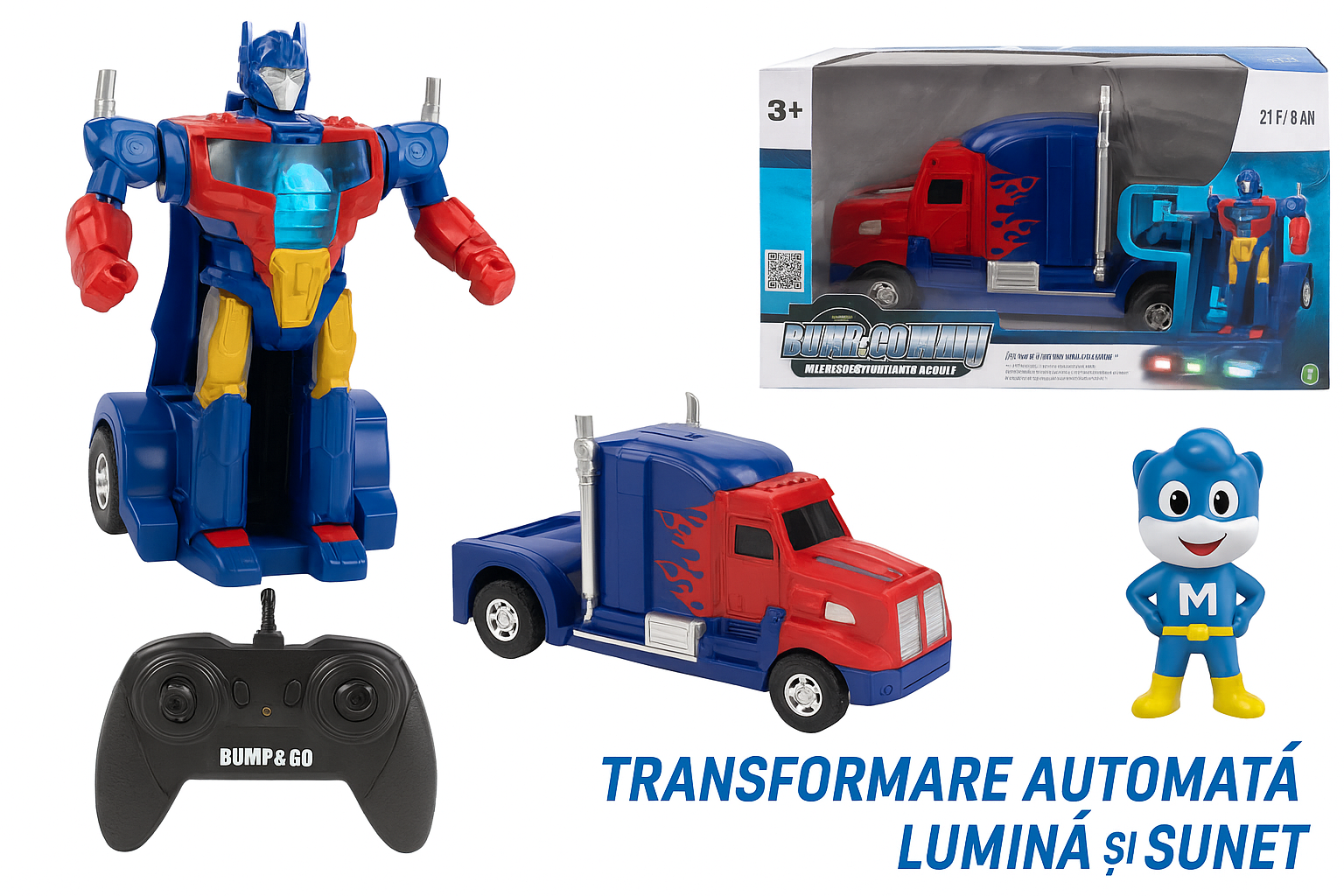 Camion Robot Transformers Optimus Prime 2in1 cu Telecomandă și Transformare Automată - Mara Box