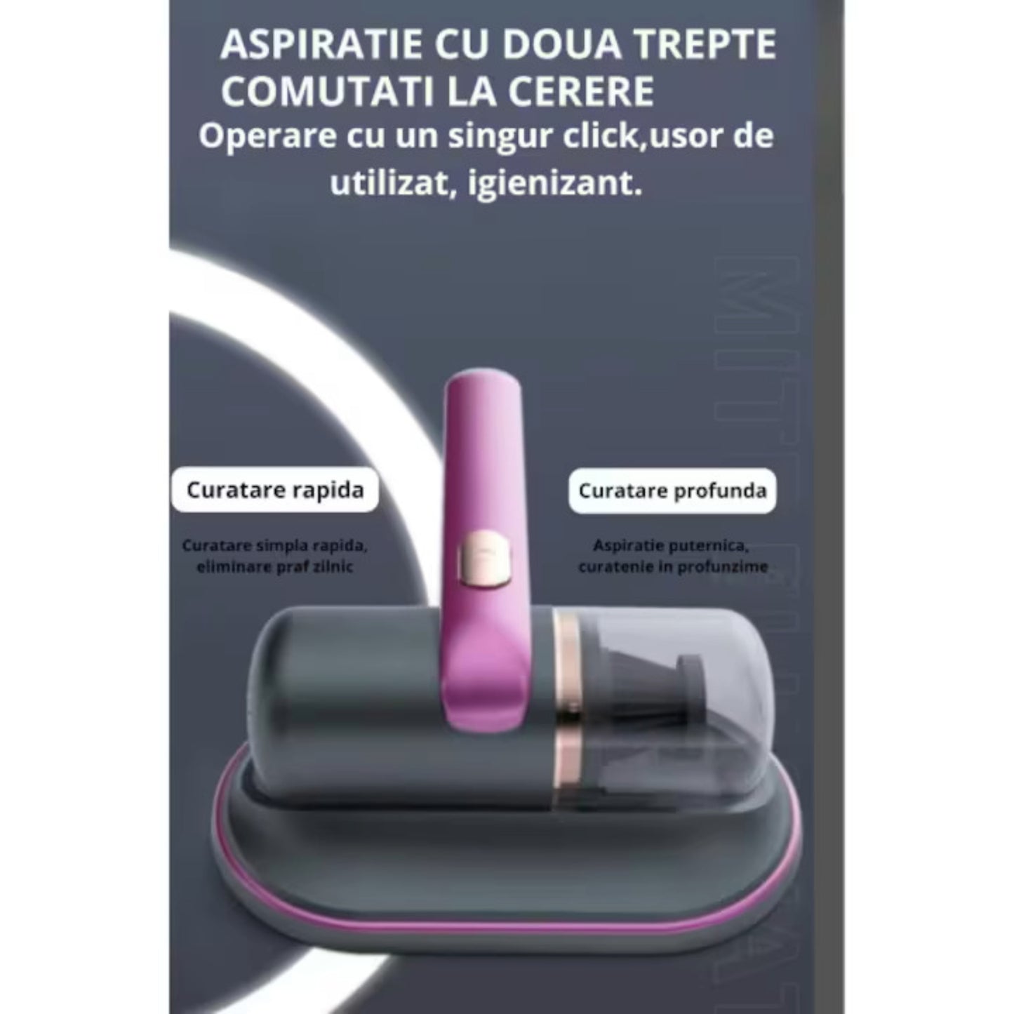 Aspirator de pat anti-acarieni, wireless, igienizare profunda, usor si manevrabil, cu 10000 de vibratii pe minut, mov - Mara Box