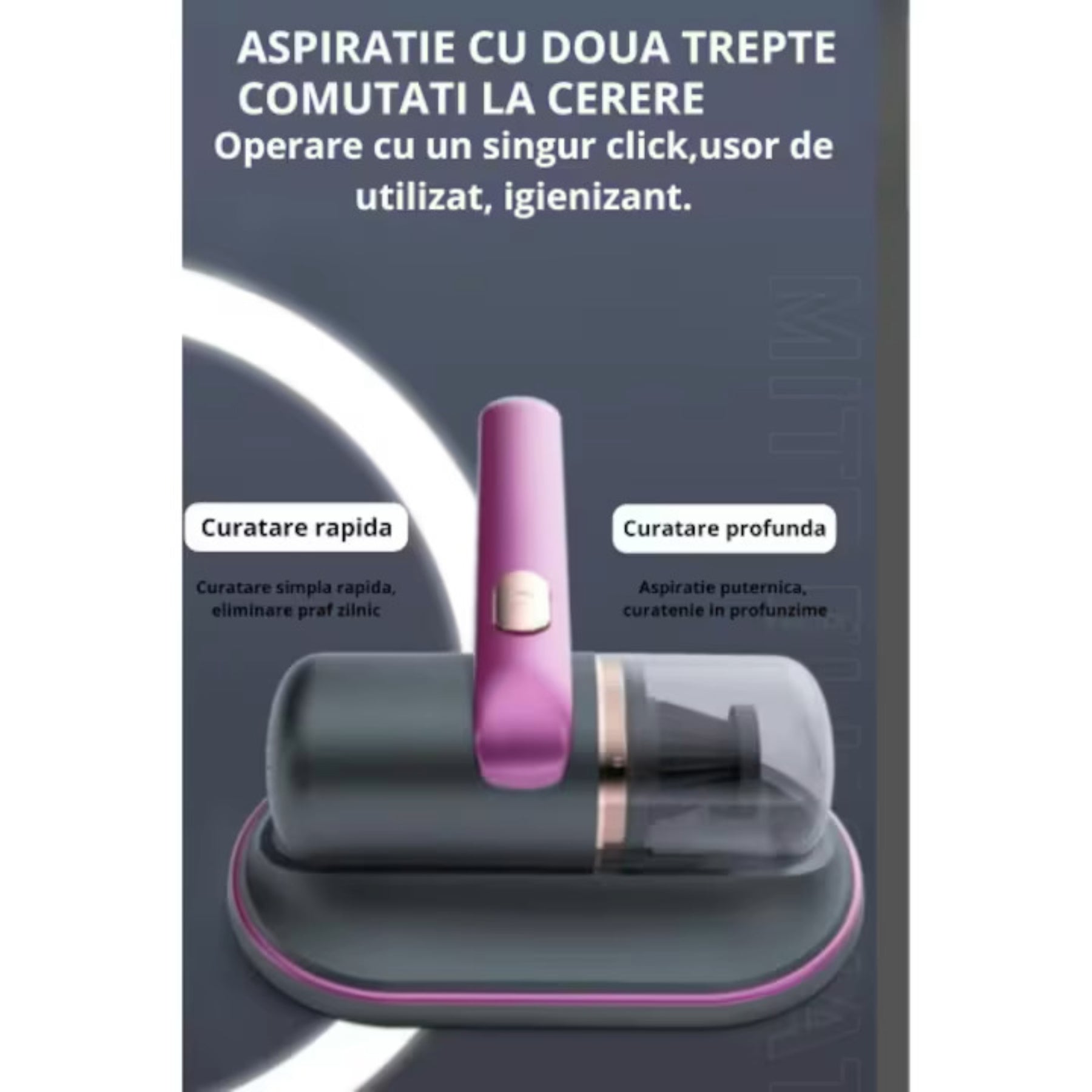 Aspirator de pat anti-acarieni, wireless, igienizare profunda, usor si manevrabil, cu 10000 de vibratii pe minut, mov - Mara Box