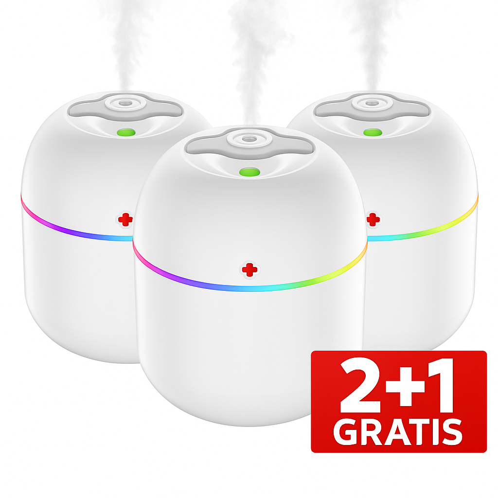 Pachet 2+1 gratis- Umidificator &Difuzor aromaterapie  200 mlLED RGB 7 culori ultrasilentios - Mara Box