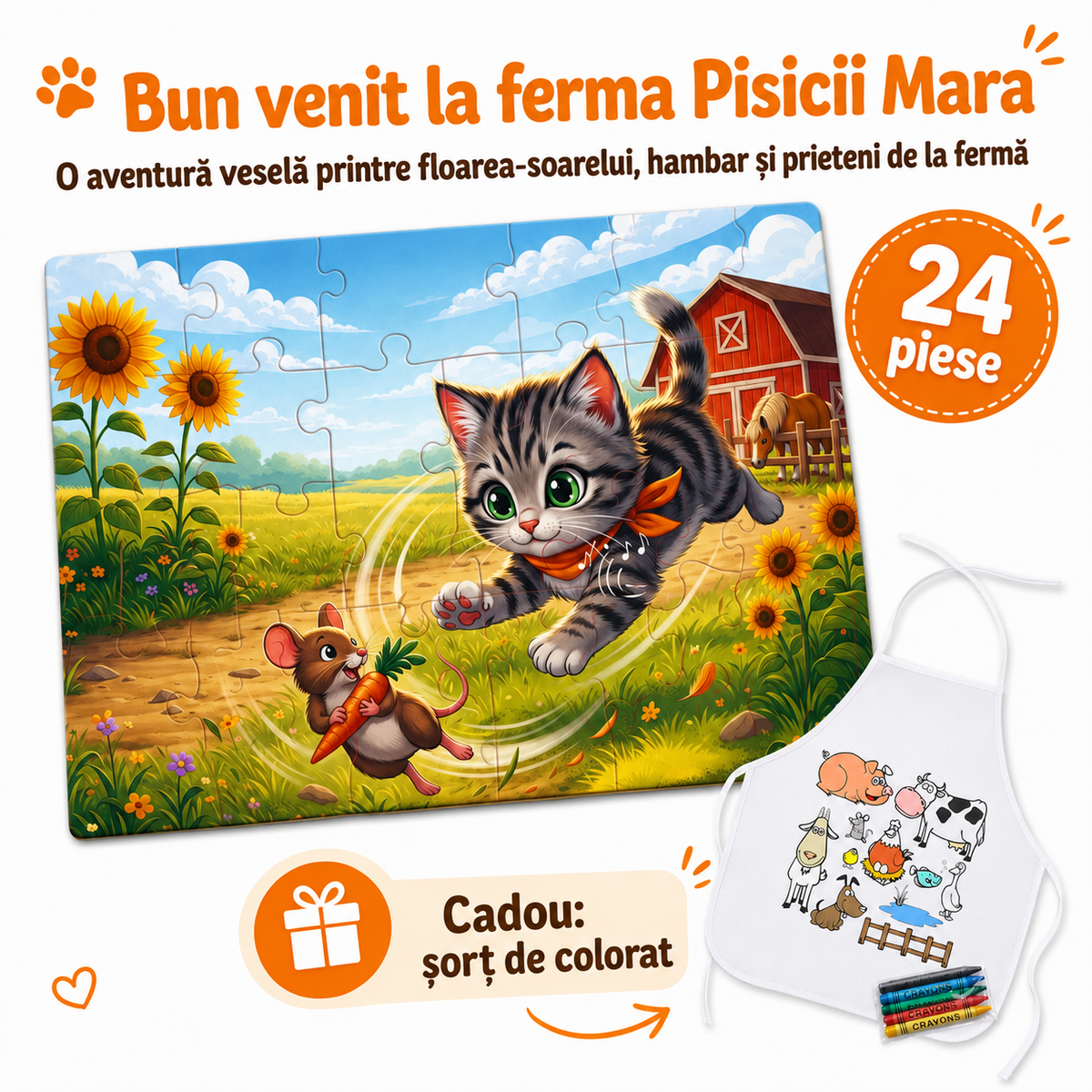 Puzzle Fermă cu Pisica Mara — 24 Piese, 3-6 Ani