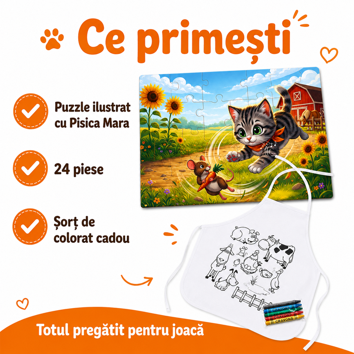 Puzzle Fermă cu Pisica Mara — 24 Piese, 3-6 Ani