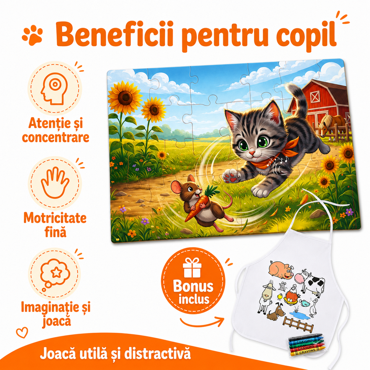Puzzle Fermă cu Pisica Mara — 24 Piese, 3-6 Ani