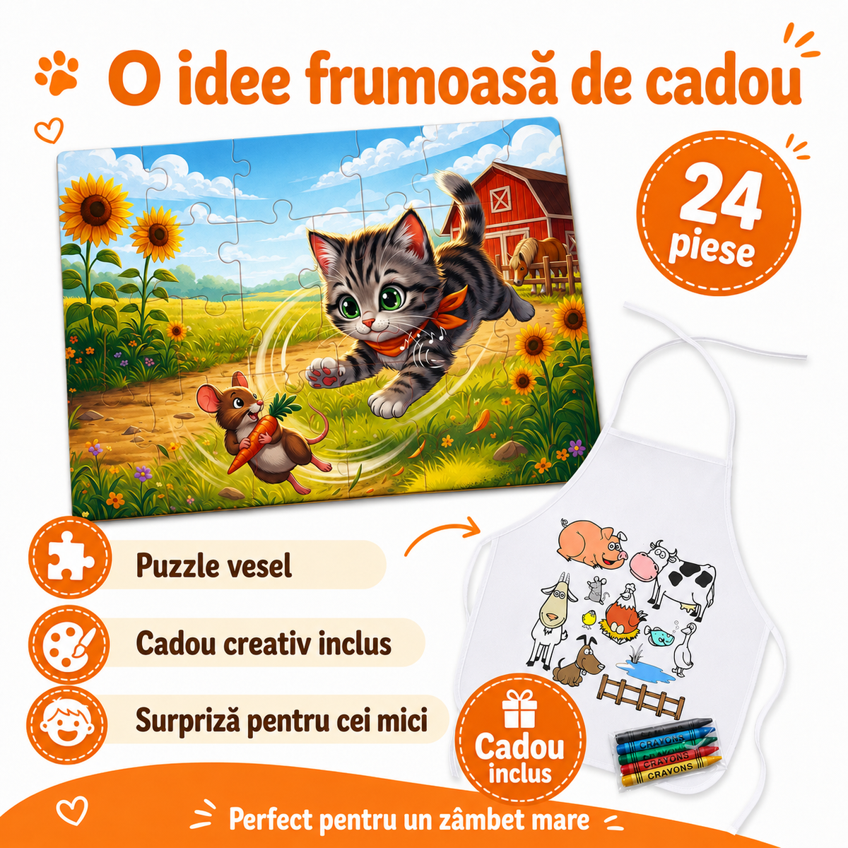 Puzzle Fermă cu Pisica Mara — 24 Piese, 3-6 Ani