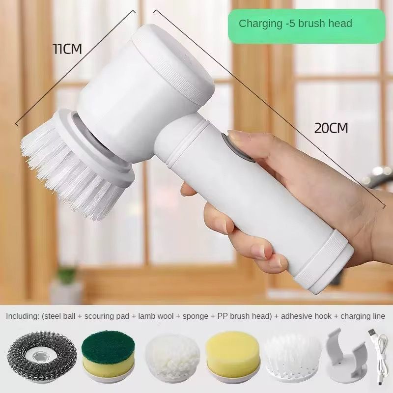 Perie electrică de curățare Magic Brush, reîncărcabilă USB, 5 capete interschimbabile, baie și bucătărie