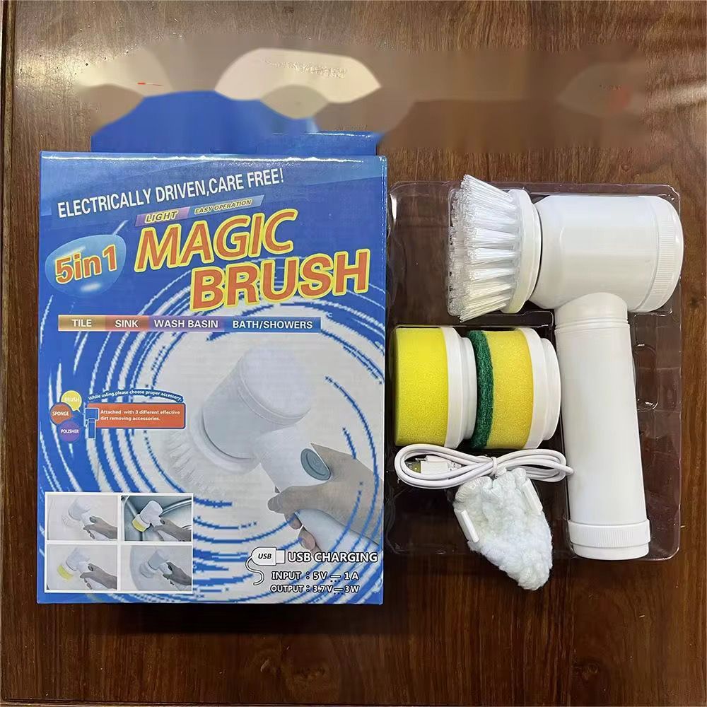 Perie electrică de curățare Magic Brush, reîncărcabilă USB, 5 capete interschimbabile, baie și bucătărie