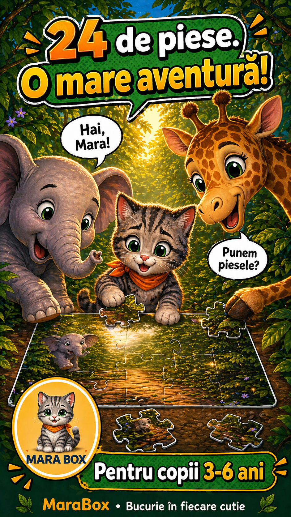 Puzzle Jungla cu Pisica Mara — 24 Piese, 3-6 Ani | MaraBox