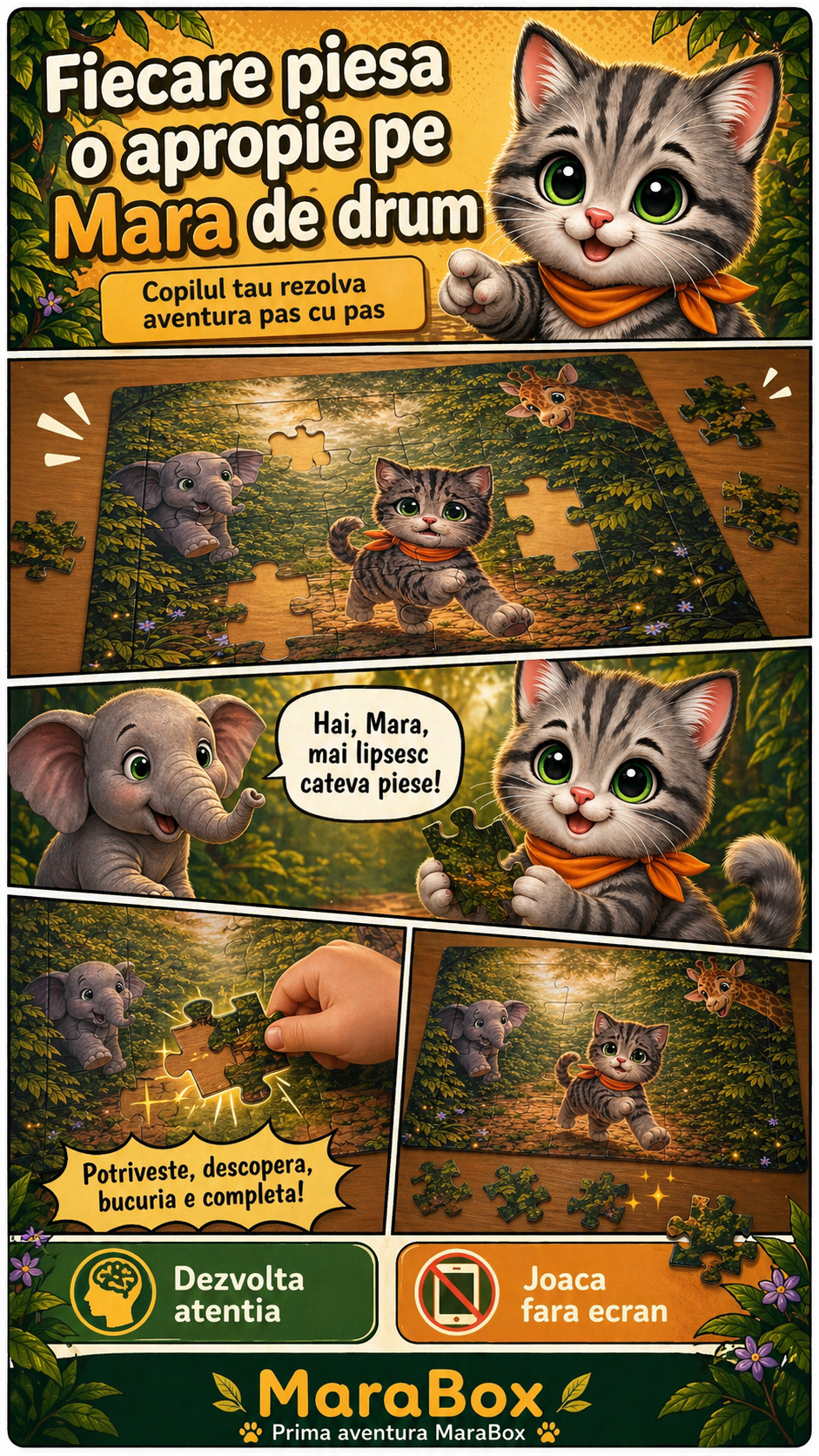 Puzzle Jungla cu Pisica Mara — 24 Piese, 3-6 Ani | MaraBox