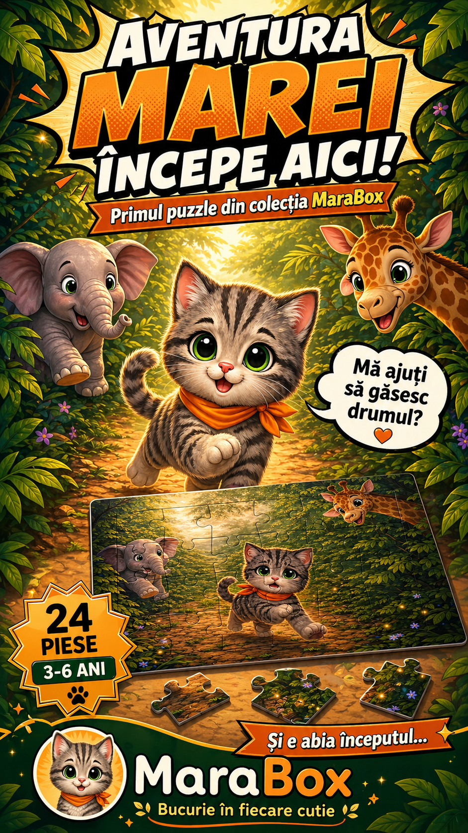 Puzzle Jungla cu Pisica Mara — 24 Piese, 3-6 Ani | MaraBox