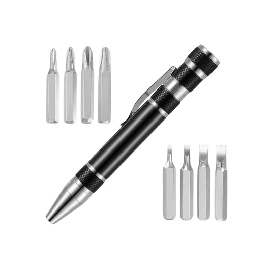 Set de Surubelnite de Precizie 9 in 1 Stil Pix, 8 Capete Interschimbabile din Otel Carbon, Design Compact 108 mm, Negru