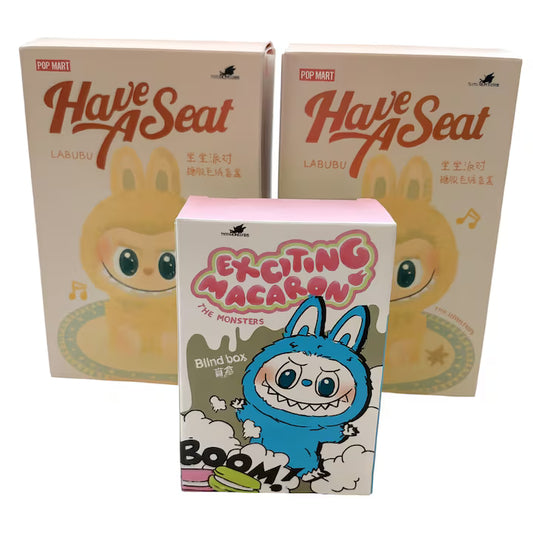 Set 2 figurine tip La Bubu Have A Seat + breloc cadou 8 cm – ediție colecționari